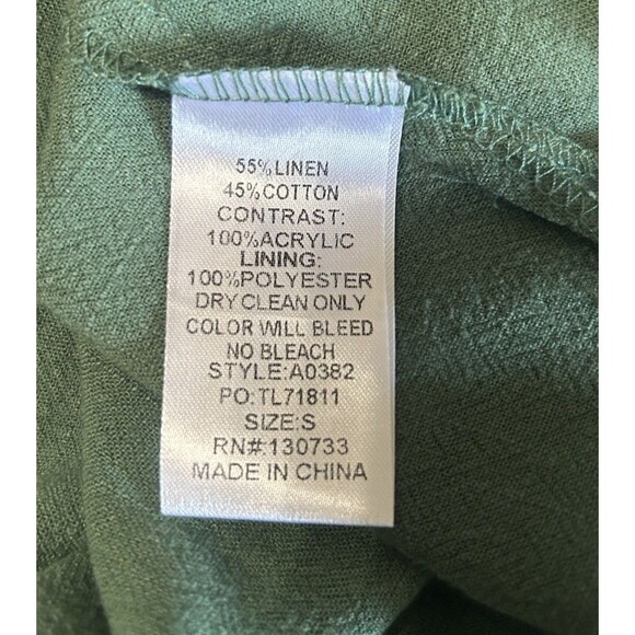 UMGEE Crocheted Green Lined Sleeves Linen Cotton Flutter Short Sleeves Top Sz S - Picture 11 of 11